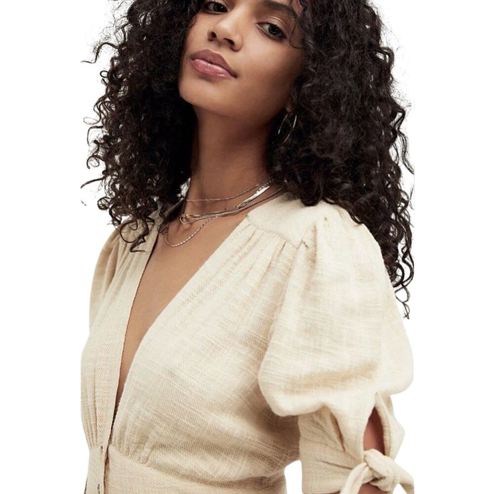 Free People Love of My Life Cotton Gauze Prairie Festival Midi Dress Ivory Boho - Picture 3 of 11